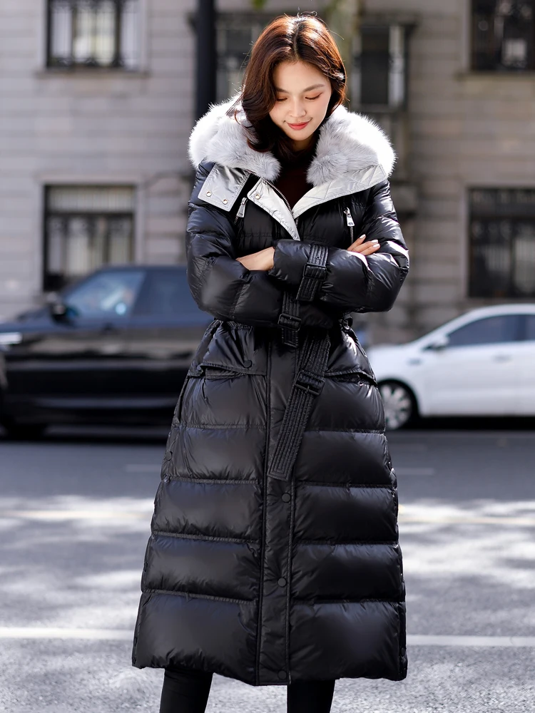 Women's Jacket Fur Collar Hooded Down Long Waarm Thicken Outwear