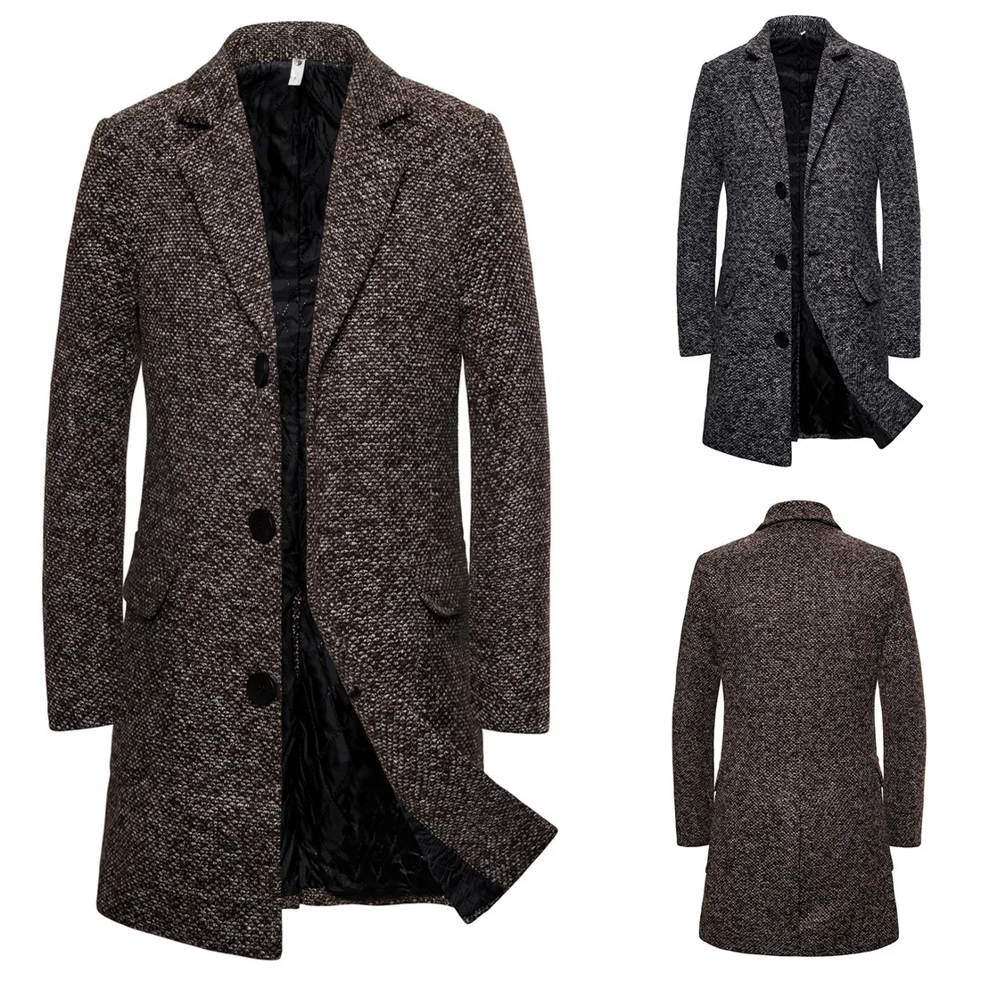 

New Autumn and Winter Men's Mid-length Coat Solid Color Jacket Casual Business Elegant Plus Size Parka Style