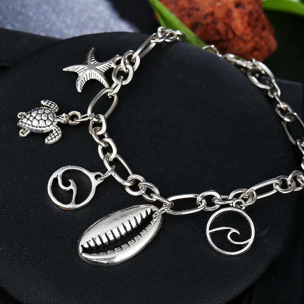 

Europe And America Japanese And South Korean Style Versatile Starfish Shell Turtle Waves Conch Pendant Fashion Anklet Tassels An