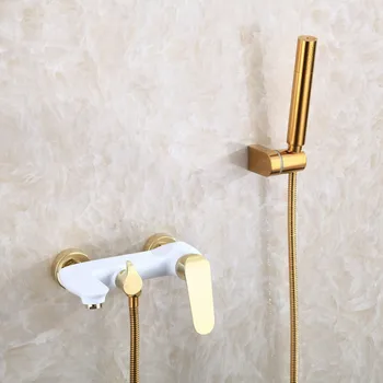 

Bathroom Bathtub Shower Faucet Set Hot & Cold Solid Brass Shower Mixer Tap With Handheld White/Black & Gold Nordic style