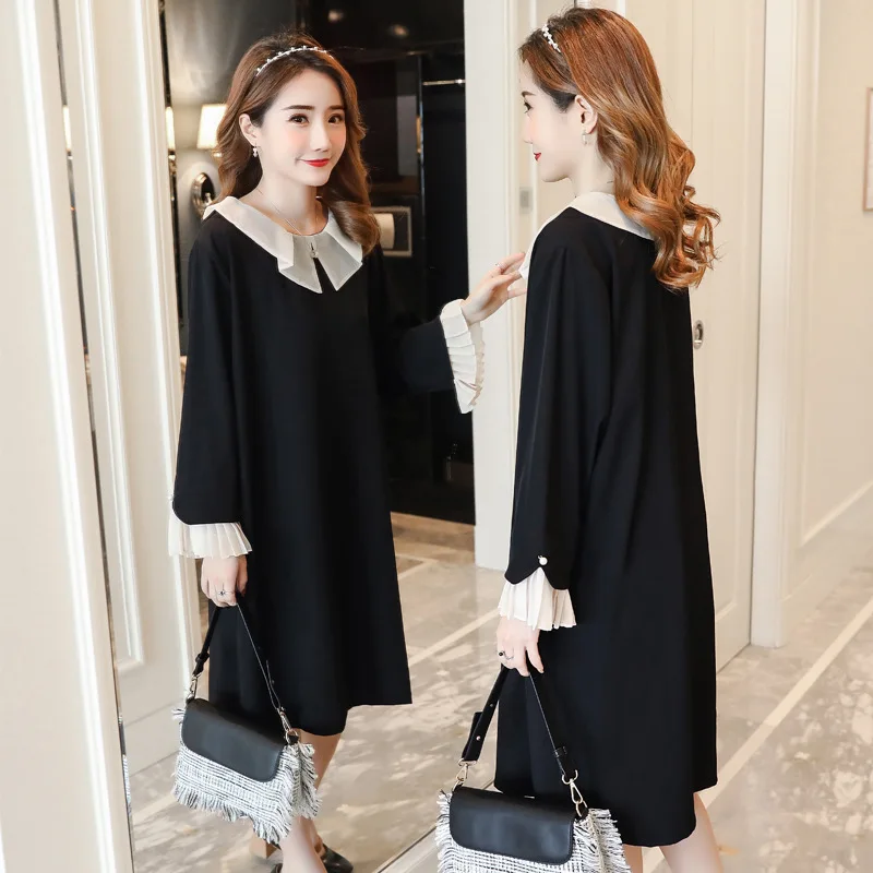 

2018 Spring New Style Fashion Gauze Joint Peter Pan Collar Loose And Plus-sized Maternity Clothes Dress