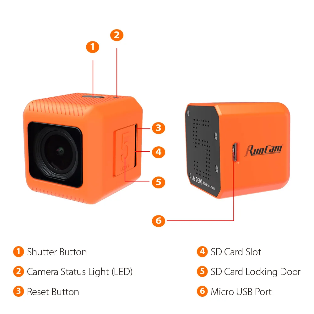 RunCam 액션 카메라, RunCam 5 안정기, 스포츠 드론, FPV EIS용 RC카, 오렌지 블랙, 4K, 2.7K @ 60FPS