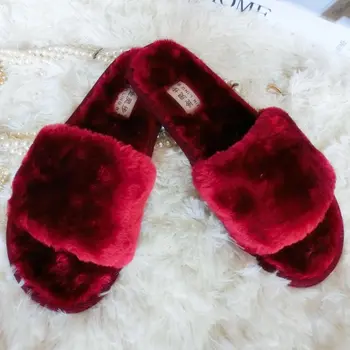 

Winter Women House Slipper Plush Slippers fur slides Fluffy Faux Not-slip Flat Sandals Female Casual Shoes Zapatos Mujer