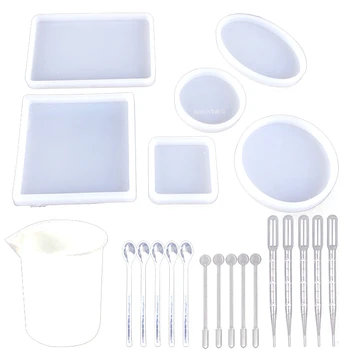 

21 Pieces Silicone Cups and Tools Set Silicone Measuring Cups Mixing Cups Glue Tools Sticks Spoons Finger Cots Droppers for Epox