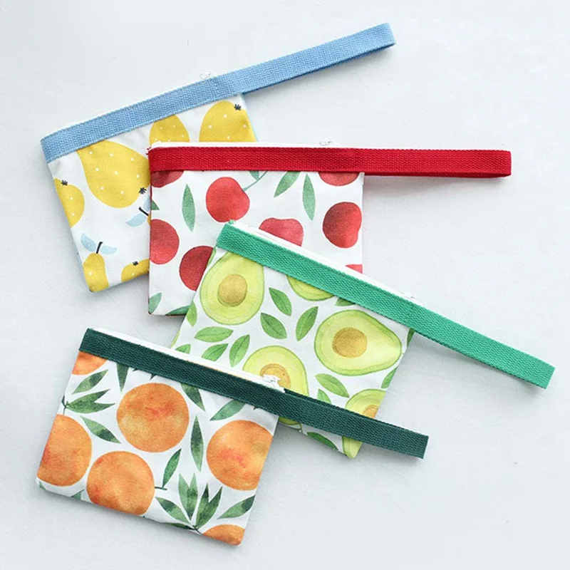 Fruit Print Clutch Cotton Cell Phone Bag Coin Purse Fresh Fruit Print Hand Purses Ladies Money Bag