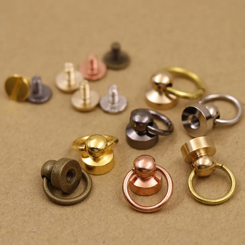 10pcs Brass Ball post with O ring screwback studs rivets Head button stud post & O ring Garment Leather Craft Belt Wallet Decor