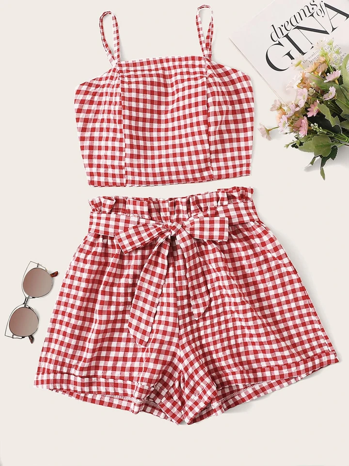 red gingham two piece set