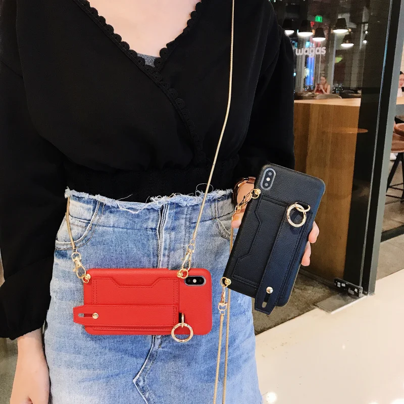 Сумка на плечо кошелек для карт чехол телефона iPhone 11 8 7 6s Plus Xs Max XR с ремешком через