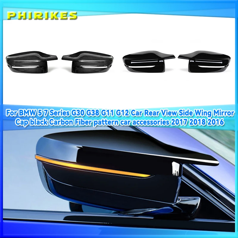 

For BMW 5 7 Series G30 G38 G11 G12 Car Rear View Side Wing Mirror Cap black Carbon Fiber pattern car accessories 2017 2018 2016