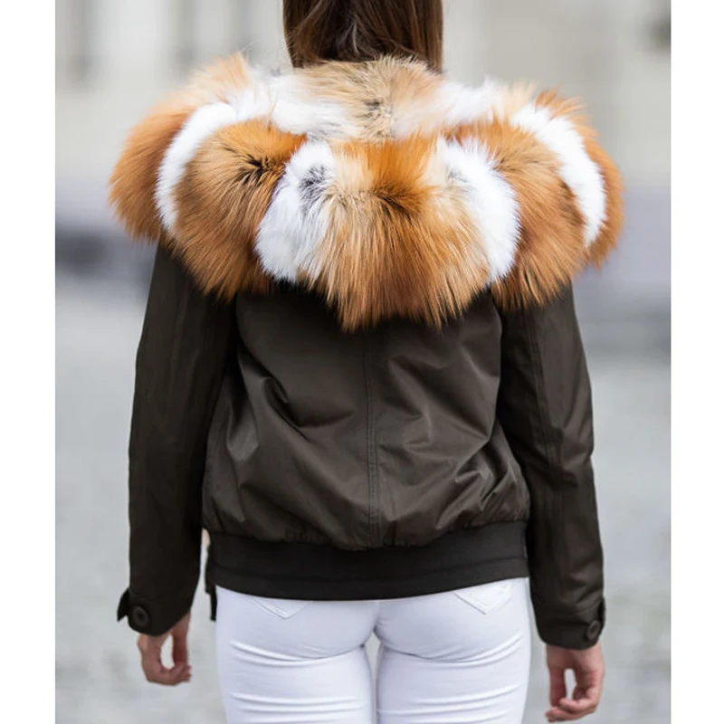 Sale RR Short Waterproof Parkas Women Fashion Real Red Fox Fur Coats Women Elegant Detachable Cotton Jacket Female Ladies JK 1