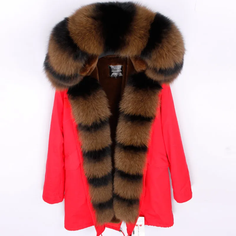 Модная зимняя куртка для женщин, пальто из натурального меха, Воротник из натурального Лисьего меха, свободные длинные парки, Большая Меховая верхняя одежда, съемная - Цвет: E3
