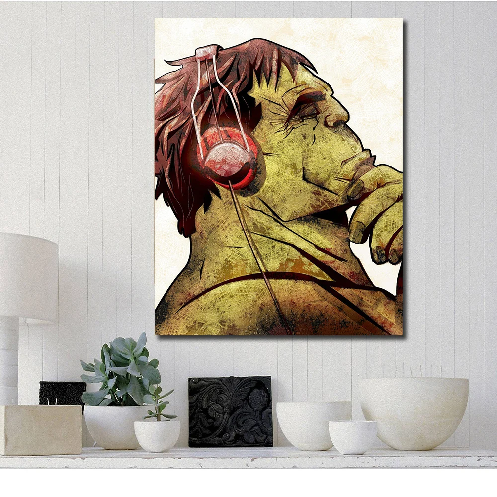 Superhero Hulk Headphones Canvas Painting Art Print Poster Always Be Yourself Cartoon Kids Rooms Wall Picture Home Decor