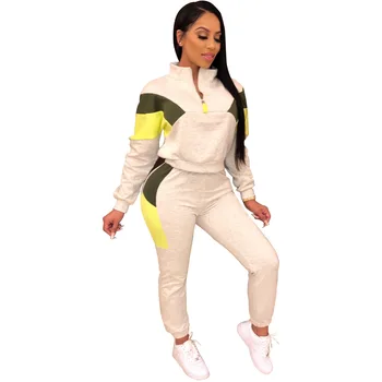 

Autumn Winter Women Two Piece Set Top and Pants Plus Size Tracksuit Sweatsuit Outfit Patchwork Color Casual Active Sets