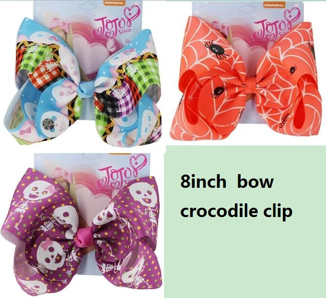8inch Halloween hair Bow Glitter Ribbon Handmade Cheerleading bowknot Girls Halloween Party Hair Accessories 12pcs/