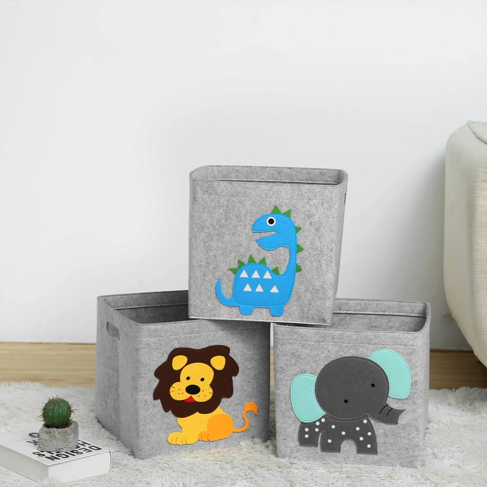 Decorative Felt Storage Baskets With Wooden Handles - White Small Rectangular Organizer