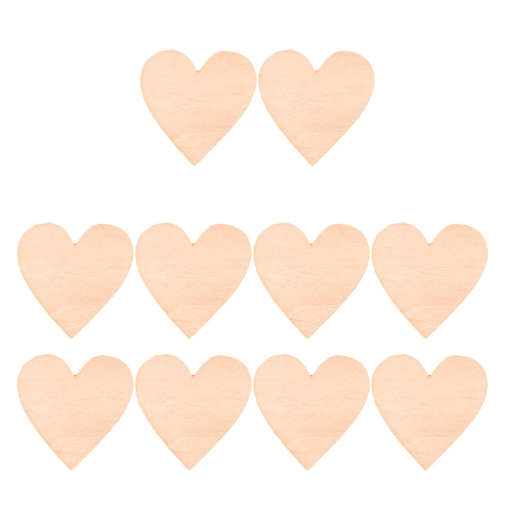 10pcs Unpainted Heart Shapes Kids Crafts Wooden Embellishments Crafts Wedding Decorations 10cm