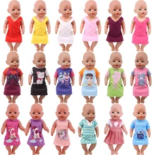 Ensemble de vêtements et chaussures en toile pour bébé fille, ensemble de 4 pièces, accessoires, jupes, licorne, chat, valise, chaussettes, 18 pouces