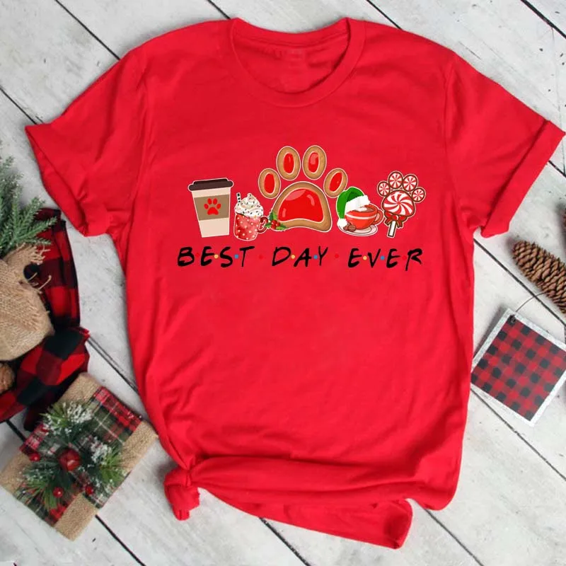 Maycaur Women T Shirt Dog Funny Paws Print Tshirt Merry Christmas Cartoon Fashion Tops Happy Holiday New Year Tshirt483_voghion.com