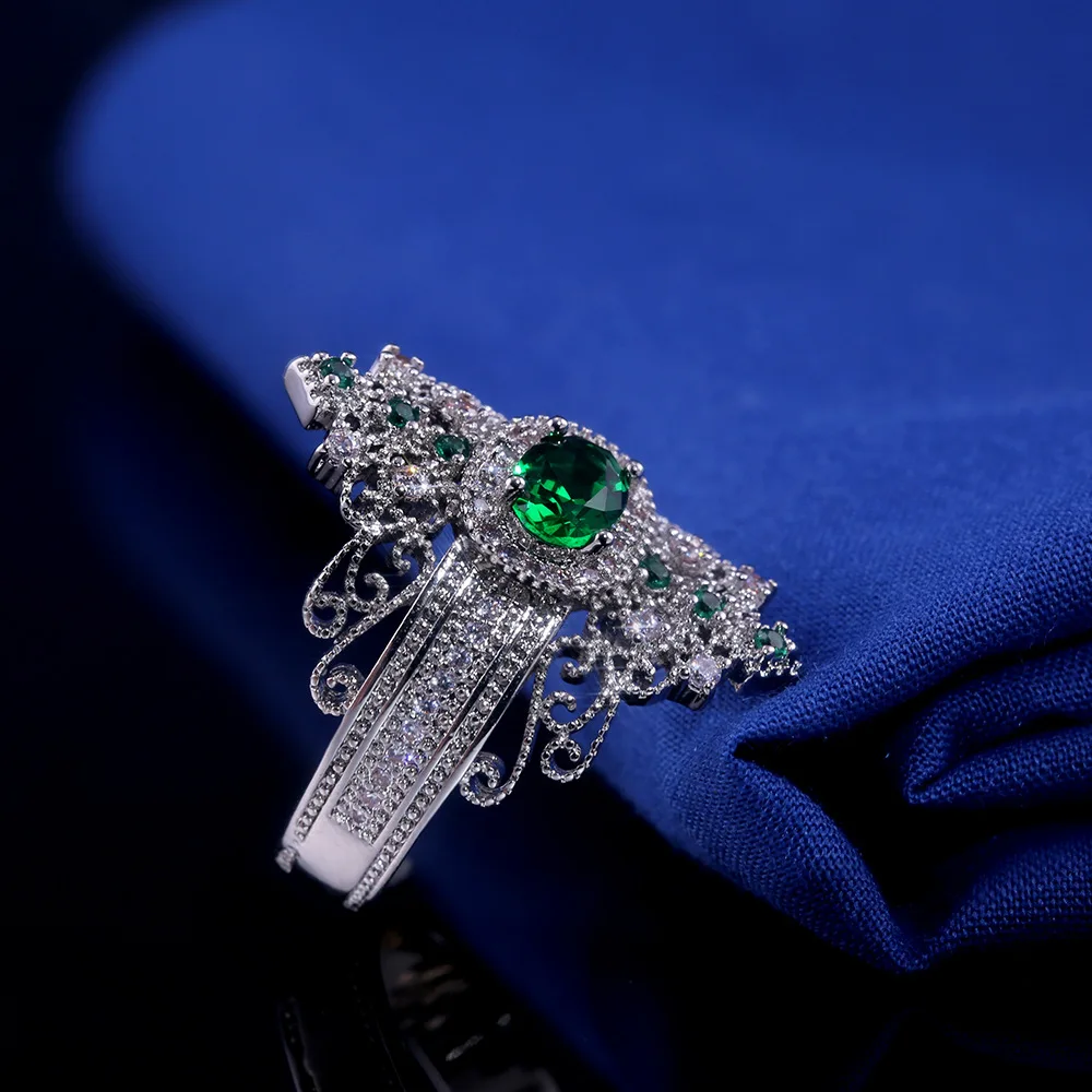 Роскошный дворцовый ретро-стиль, Свадебные обручальные кольца для женщин, женские изысканные кольца с зеленым цирконием и короной, ювелирные изделия Anel