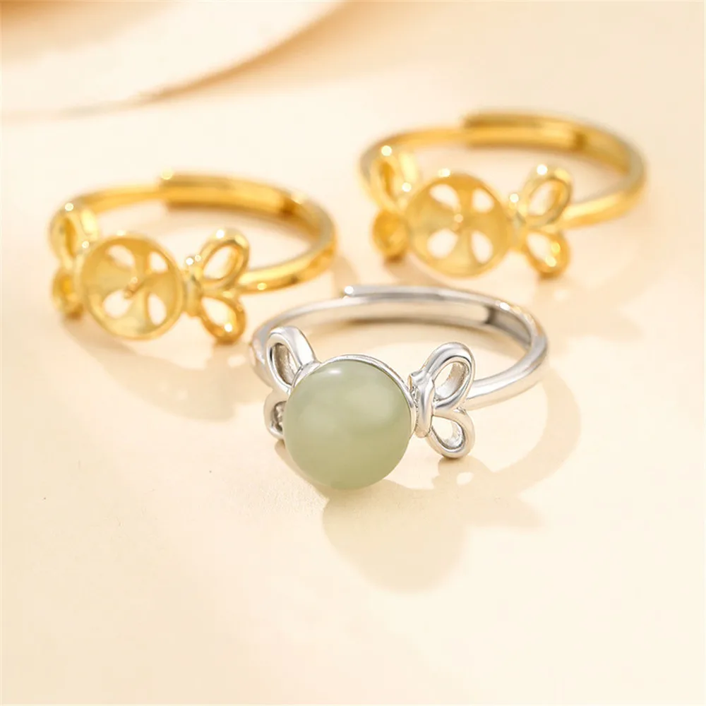 Ring Blank for 8mm-10mm Round Beads or Pearls Gold Plated 925 Silver Ring Setting Adjustable Ring Base SR0091