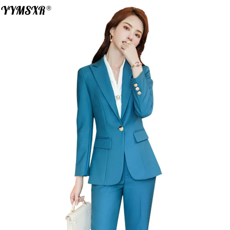 2021 New Year High-quality Professional Wear Plus Size Women's Casual Office Long-sleeved Suit High-waist Trousers 2-piece Set