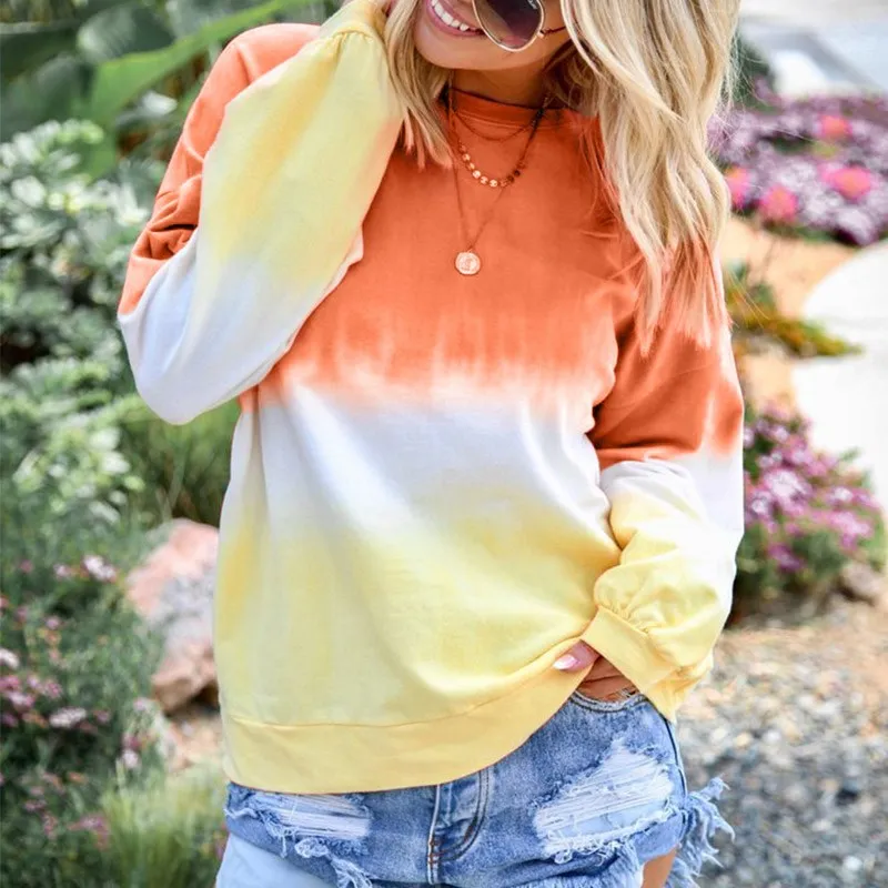

Nice Women Casual 11 Color Gradient Print Pullover Plus Size O Neck Tracksuit Tops Loose Long Sleeve Sweatshirt