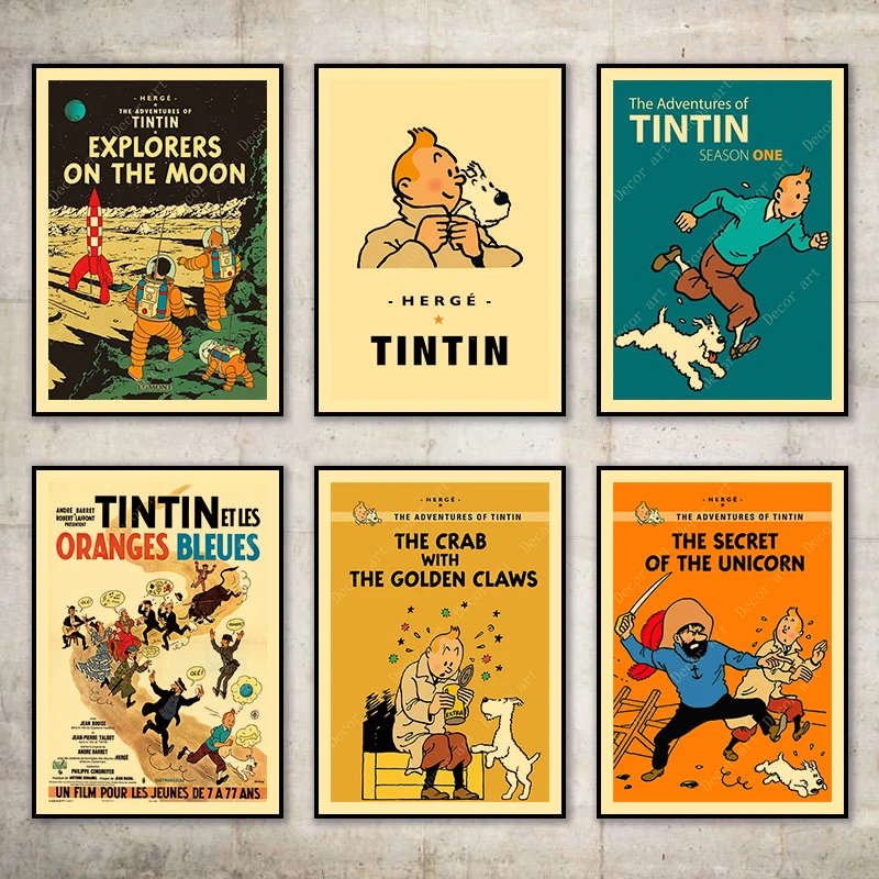 Mars Exploration Die Abenteuer Von Tintin Hund Comic Leinwand Malerei Vintage Kraft Poster Beschichtete Wall Aufkleber Home Decor Geschenk Malerei Und Kalligraphie Aliexpress