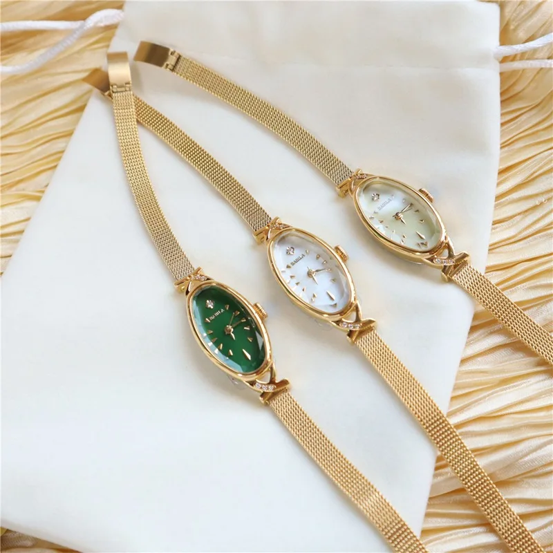 Retro Style Oval fiber small watch luxury inlaid diamond women's watch temperament quartz gold watch
