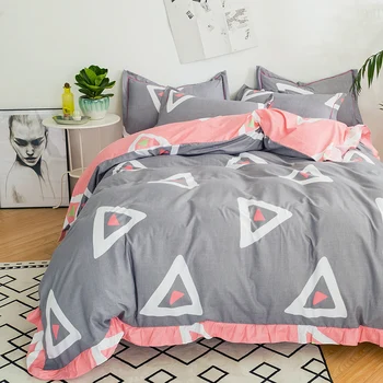 

Grey Duvet Cover Set Cotton Double-Side Print Quilt Cover Bed Cover Bedclothes Bedsheet with Pillow Cases No Comforter