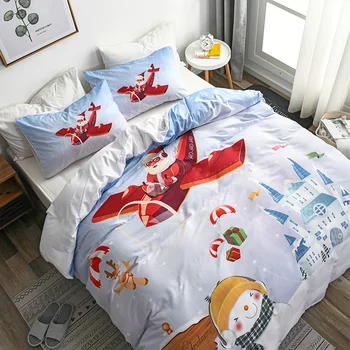 

2020 Home Textile Children Bedclothes Christmas Santa Claus Snowman Quilt Cover Pillowcase Bedding Set Twin Bed Duvet Cover Set