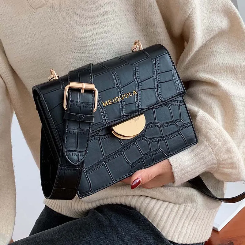 

Vintage Stone Pattern Women Shoulder Bags Designer Messenger Bag Luxury PU Female Leather Crossbody Bags Small Flap Lady Purses