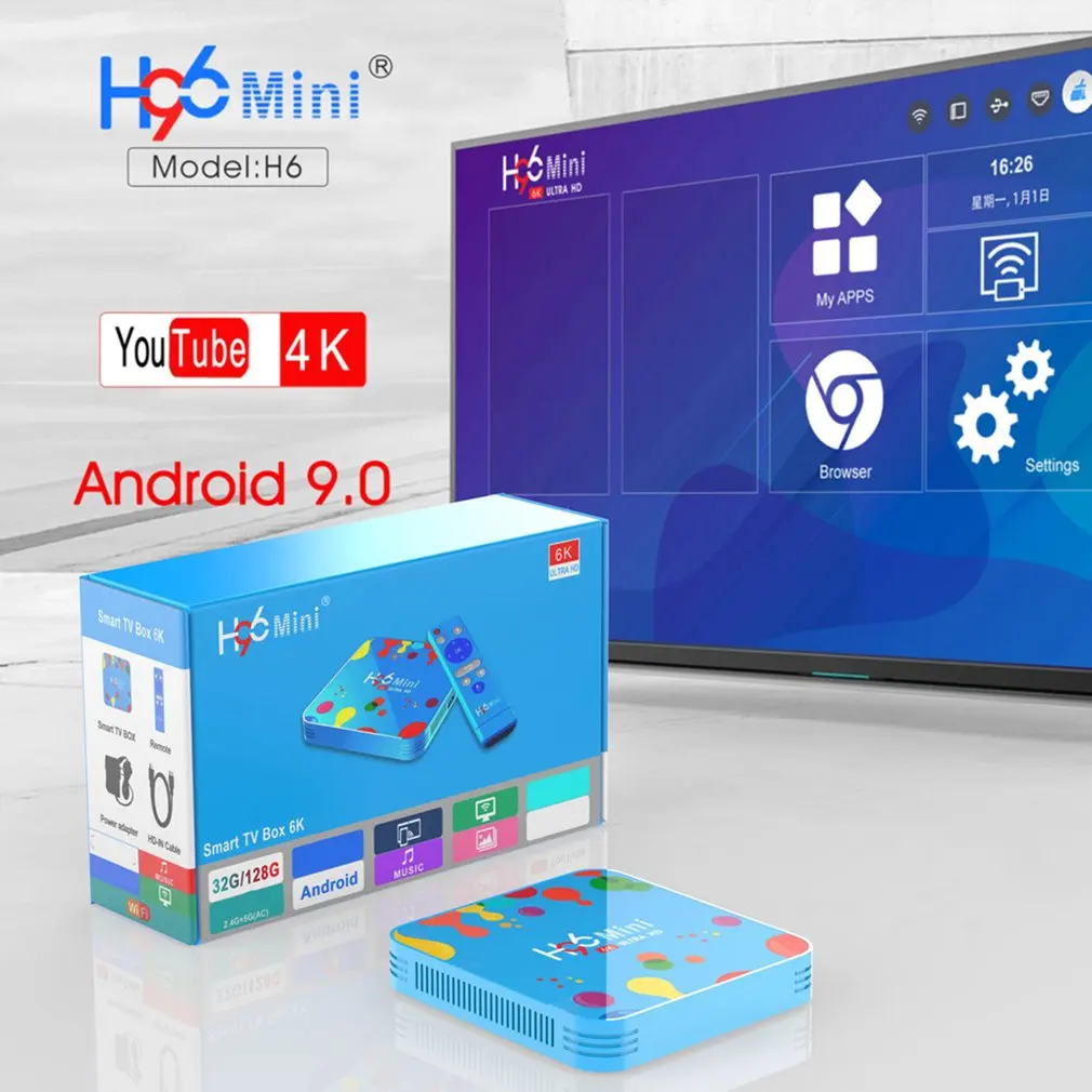 

Portable Multi-Function Home Tv Box H96 Mini Set-Top Box 4+32G /4+128G Support 6K Android 9.0 Tv Box