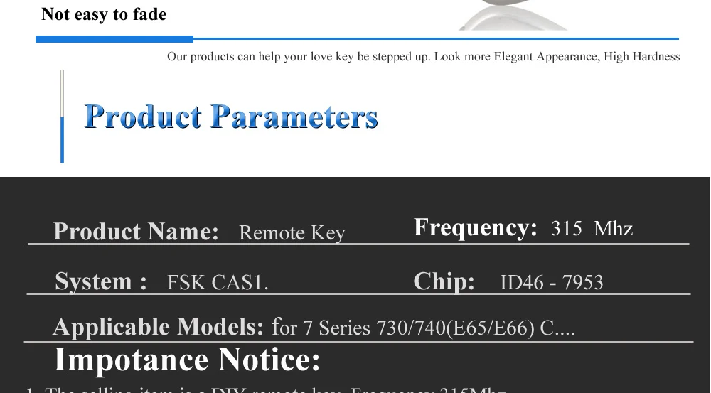 Keyforkess 4 pulsanti chiave a distanza Fob 315 / 315LP / 433Mhz / 868Mhz per la BMW Serie 7 E65 E66 con il circuito integrato ID46 7953 CAS1 sistema HU92 UNCUT - Hf53aec4e3d2e45ae90a8292f299bc241R