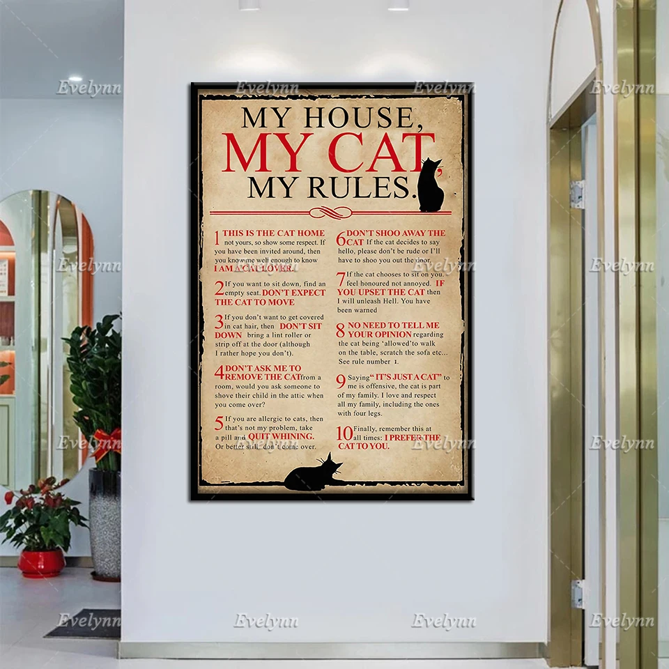 

Cat Lovers My House My Cat My Rules Retro Poster Wall Art Print Home Living Decor Poster Canvas Unique Gift