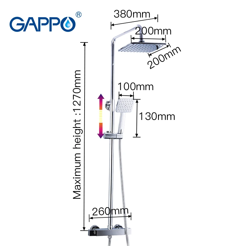 GAPPO квадратный смеситель для душа смеситель для ванной комнаты термостат кран Водопад настенное крепление для ванной комнаты термостатический душевой набор GLD1197