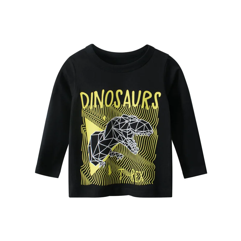 

Little Boys Tee Casual Long Sleeve Crewneck Geometric Dinosaur Print Cotton T-Shirt Black Boys Shirts Children Boy Tees Shirt