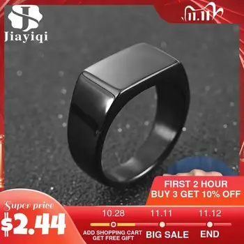 MEGA OFERTA ❤️ Jiayiqi anillo de moda para hombres Acero inoxidable estilo Simple Color negro dorado plateado cuadrado anillo encanto hip hop masculino regalo de fiesta, joyería - discount item 40% OFF Joyas y complementos