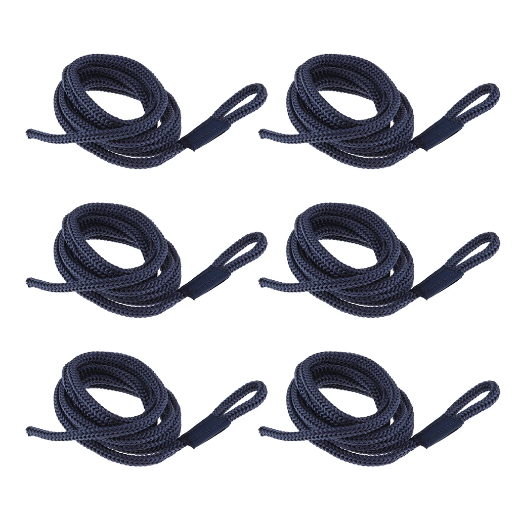 6x Double-Braided Nylon Fender Lines Dockline for Marine Boats Docking (Dark Blue, L: 5 ft. D: 1/4 inch)