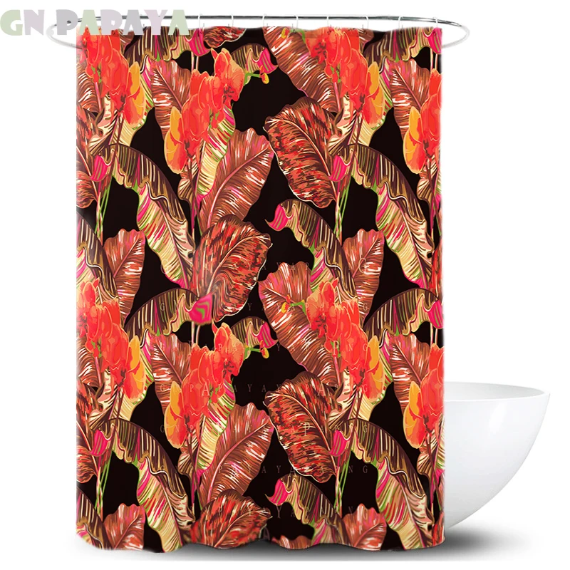 

Nordic Tropical plant macrame Bath Curtains Waterproof Polyester Fabric retro red flower Shower Curtains Screen with Hooks