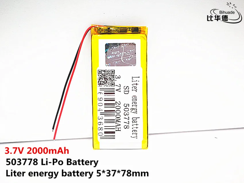 Литровая энергетическая батарея хорошего качества 3,7 в, 2000 мАч, 503778 полимерная литий-ионная/литий-ионная батарея для игрушек, банка питания, gps, mp3, mp4