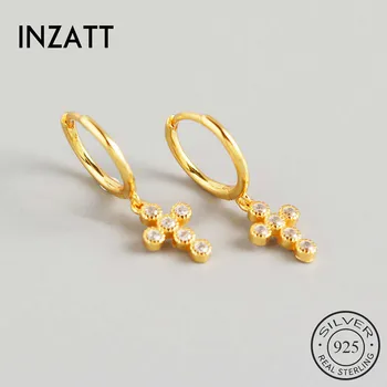 

INZATT Real 925 Sterling Silver Zircon Cross Hoop Earrings For Fashion Women Party Classic Fine Jewelry Minimalist Accessories