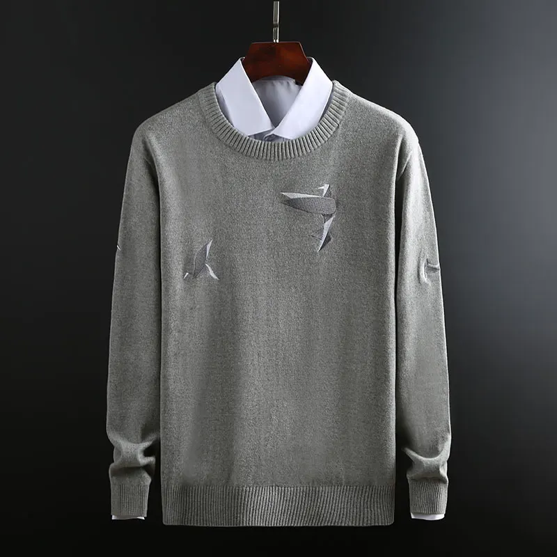 Новинка, модный брендовый свитер, Мужской пуловер, Приталенный джемпер, вязаные узоры, шерстяной зимний корейский стиль, повседневная одежда для мужчин - Цвет: Dark grey