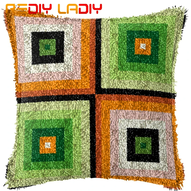 Latch Hook Cushion Geometric Figure Pillow Case Pre-Printed Color Canvas Acrylic Yarn Latched Pillow Crochet Cushion Cover Craft - Цвет: BZ384