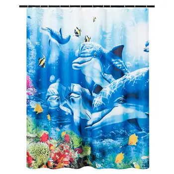 

Waterproof Shower Curtains, Digital Printed Polyester Shower Bathroom Decoration, with 12 Proof Hooks (Light Blue)