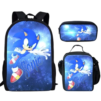

The Blue Hedgehog Sonic School Bags for Boys Girls Student Book Bags 3Pcs/Set Kids Bags Rucksack Mochila Escolar School Backpack
