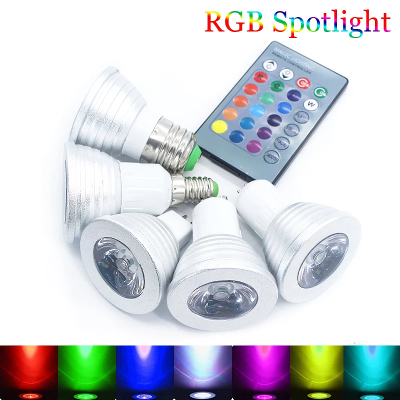 1 шт. 5 Вт RGB декоративсветодиодный Светодиодная лампа E27 E14 GU10 AC110V 220V MR16 DC12V с 24
