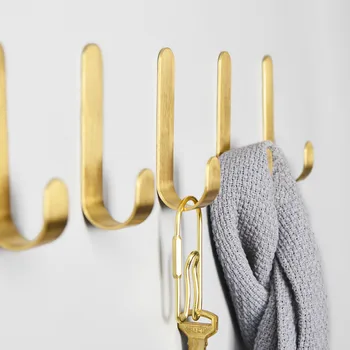 

4pcs Nordic Solid Wall Hooks Golden Brass Towel Key Hanger Family Robe Hats Bag Hook Punch Free Hanging Hook Bathroom Supplies