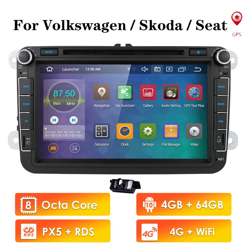 8 &quot2Din 4 + 64G Android10 автомобильный dvd-плеер для V W Volkswagen/POLO/PASSAT/Golf/TOURANSHARAN 8OctaCore gps BT wifi