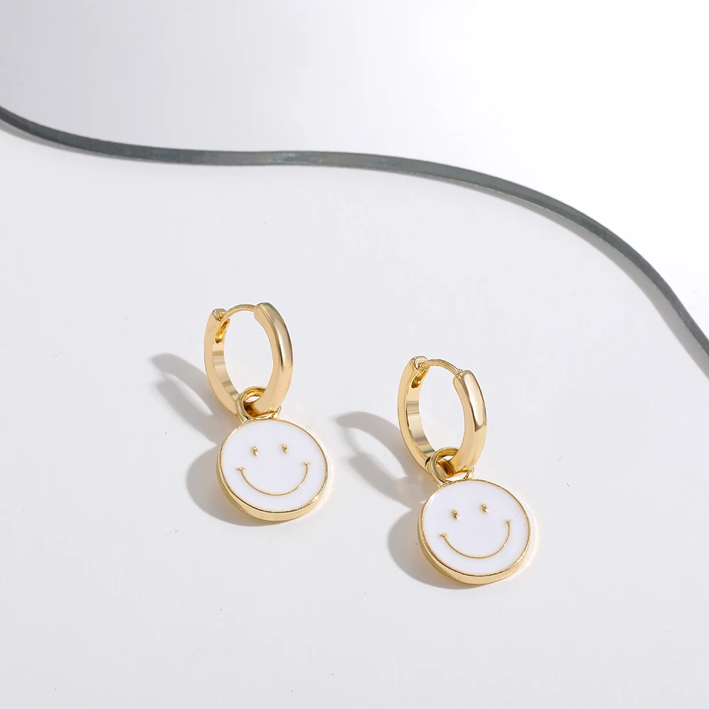 Trendy  Face Pendant Drop Earrings For Women Gold Color Rainbow Star Piercing Round Huggie Earrings Korean Fashion Jewelry