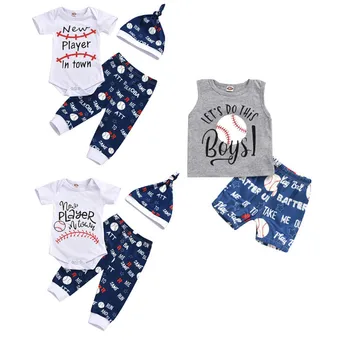 

2020 Newborn Infant Baby Boys Clothes Sets Baseball Letter Print Bodysuit/Vest Tops+Shorts/Pants Hats Outfits 0-3Y